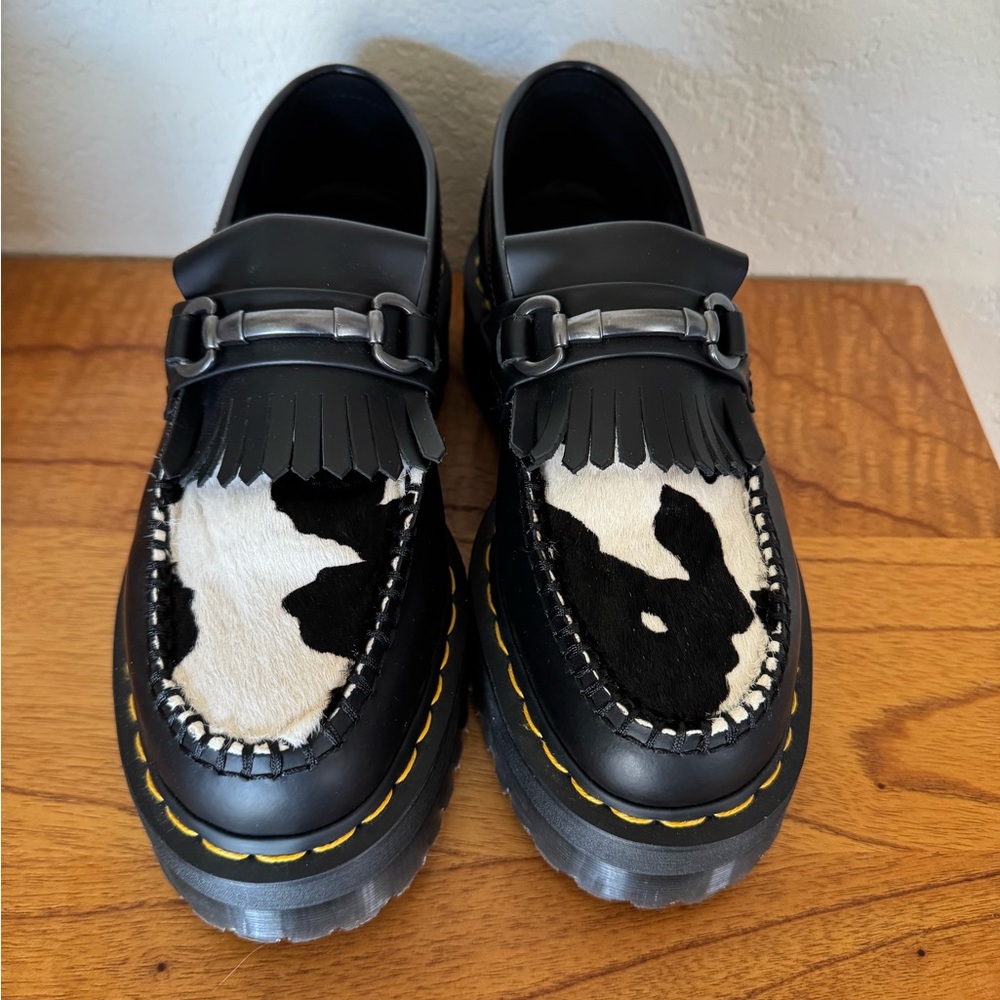 Dr Martens Cow Print Platform Loafers